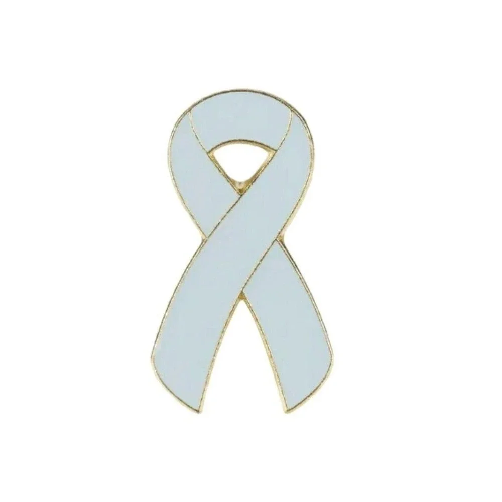 White Awareness Ribbon Enamel Pin Gold Tone Support Lapel Hat Accessory 1in